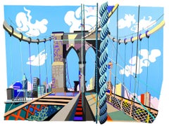 Oigo cantar al Puente de Brooklyn,  colores vivos, paisaje urbano, nueva york