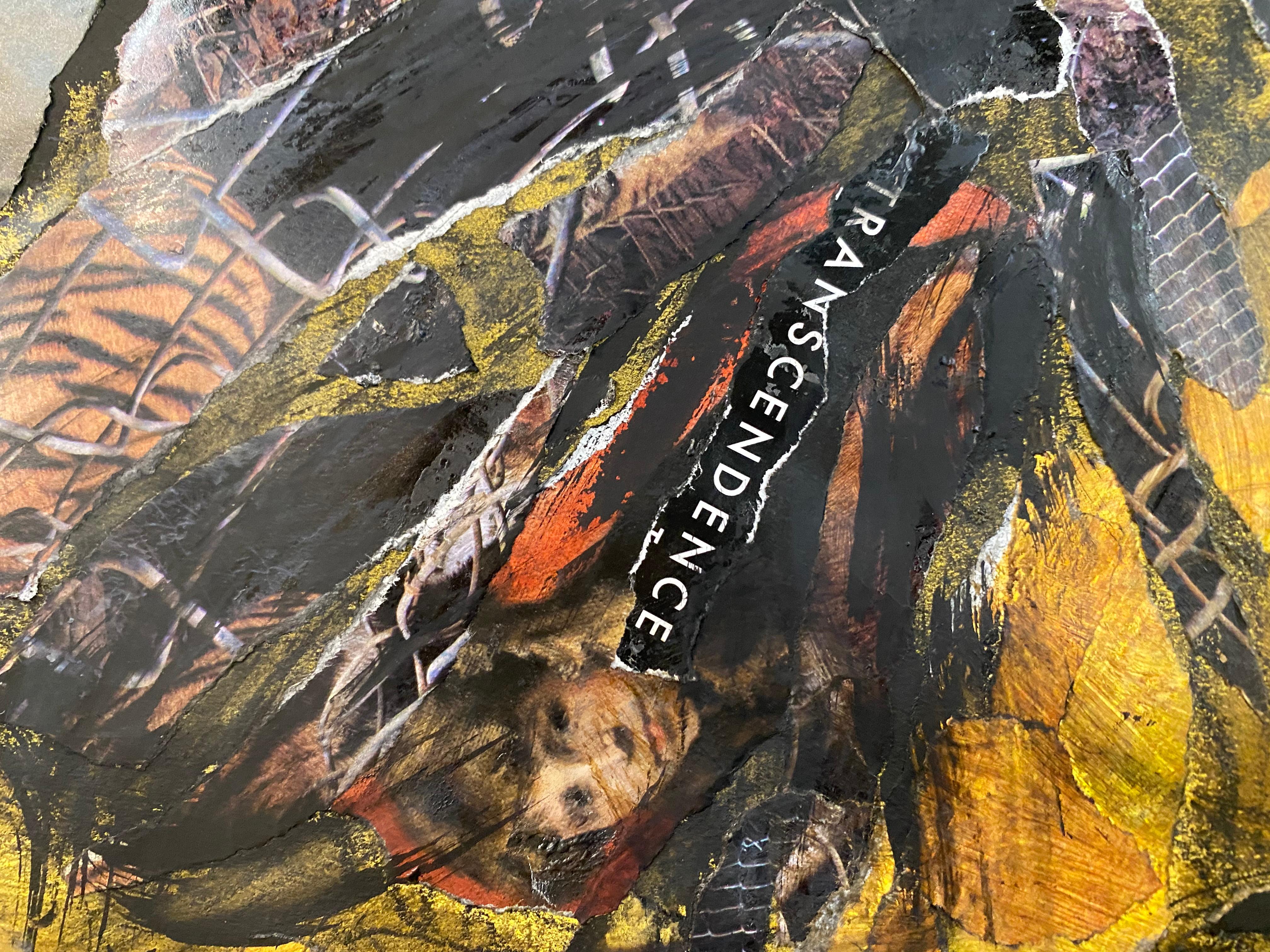 Acqua scura, mistero, collage, figura, nero giallo, notte - Landscape Art Nero di Audrey Anastasi