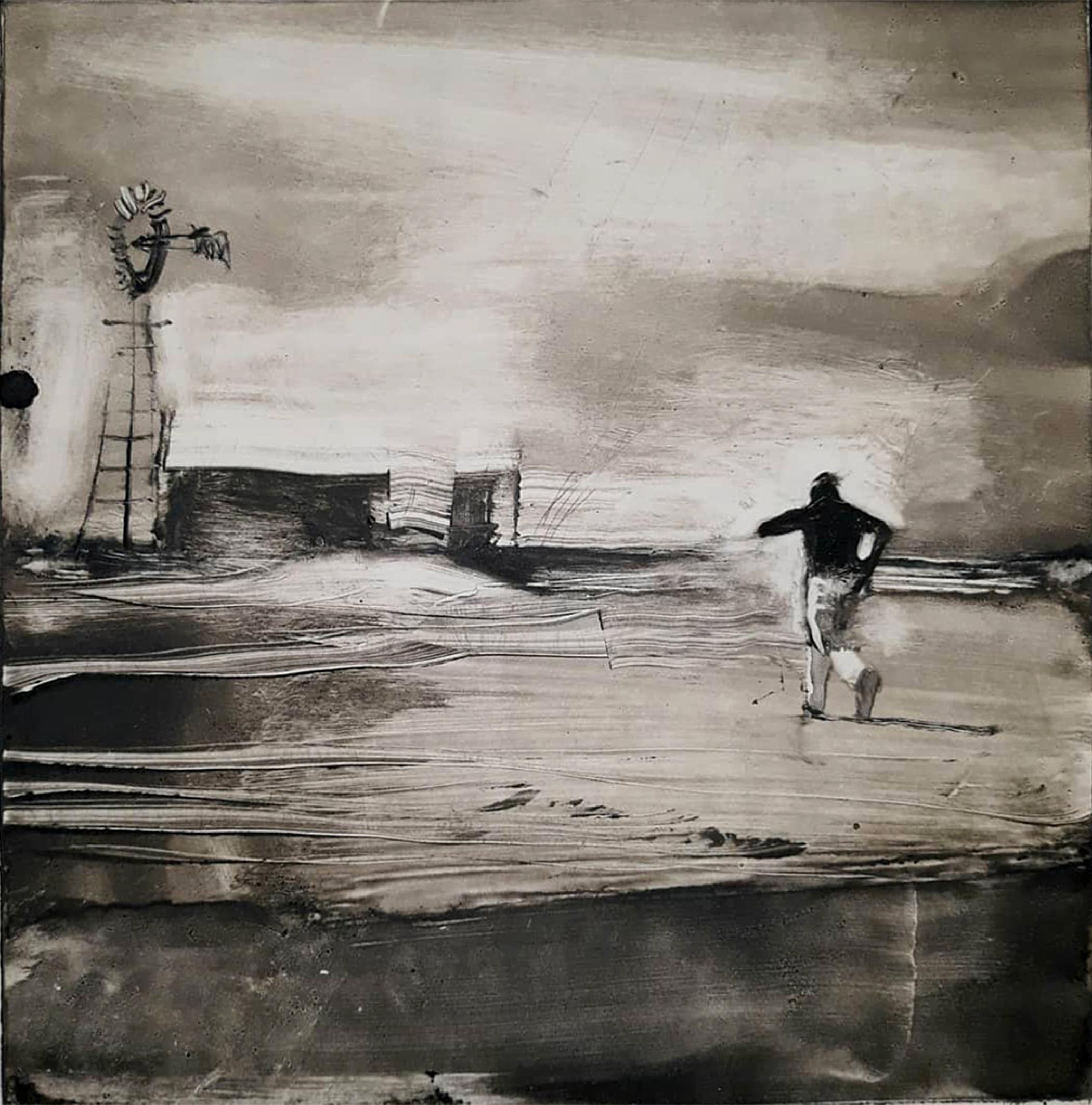 Dust Bowl, monotype, black and white, wpa style