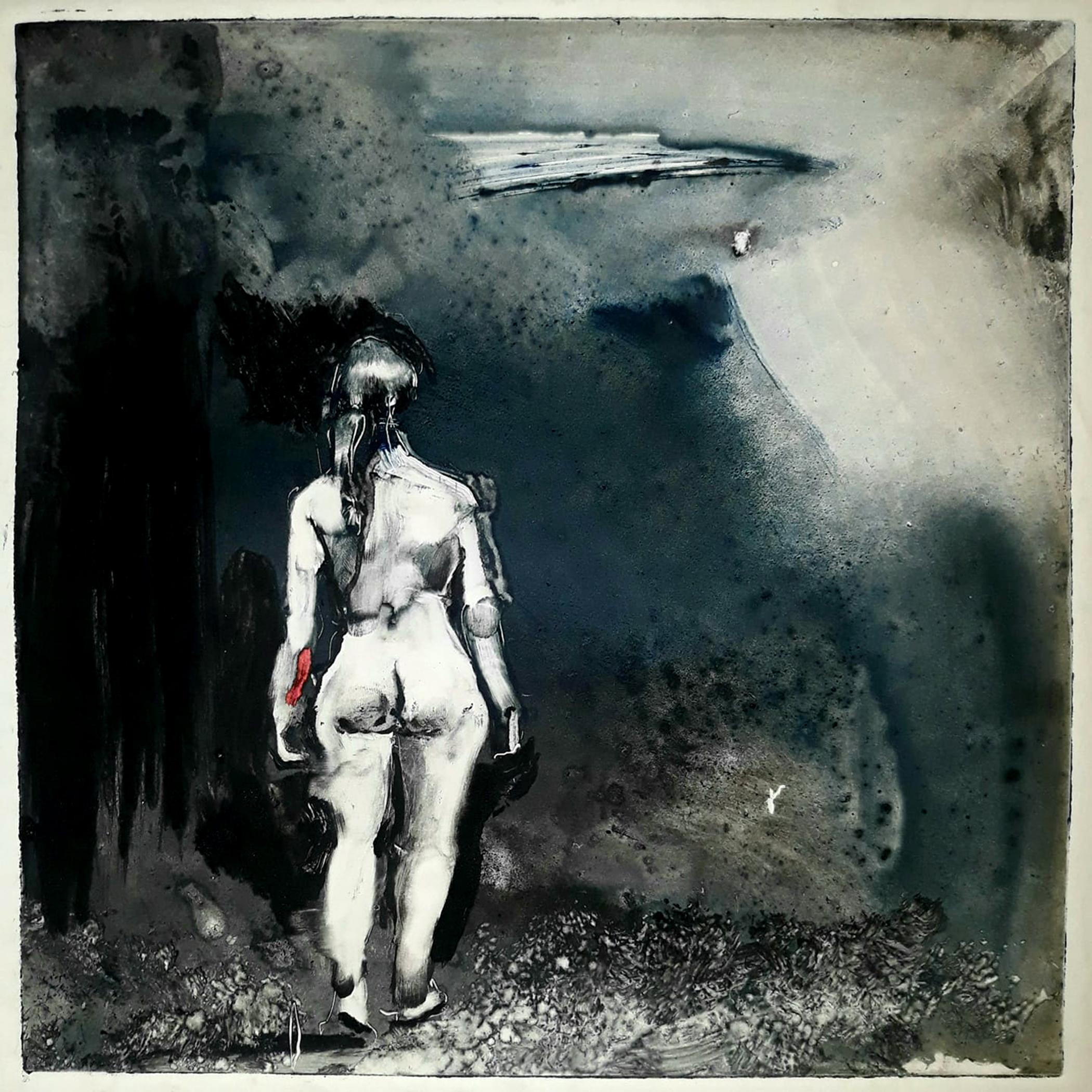 Tom Bennett Landscape Art - Unconscious 4, dramatic black and white dream image, nude