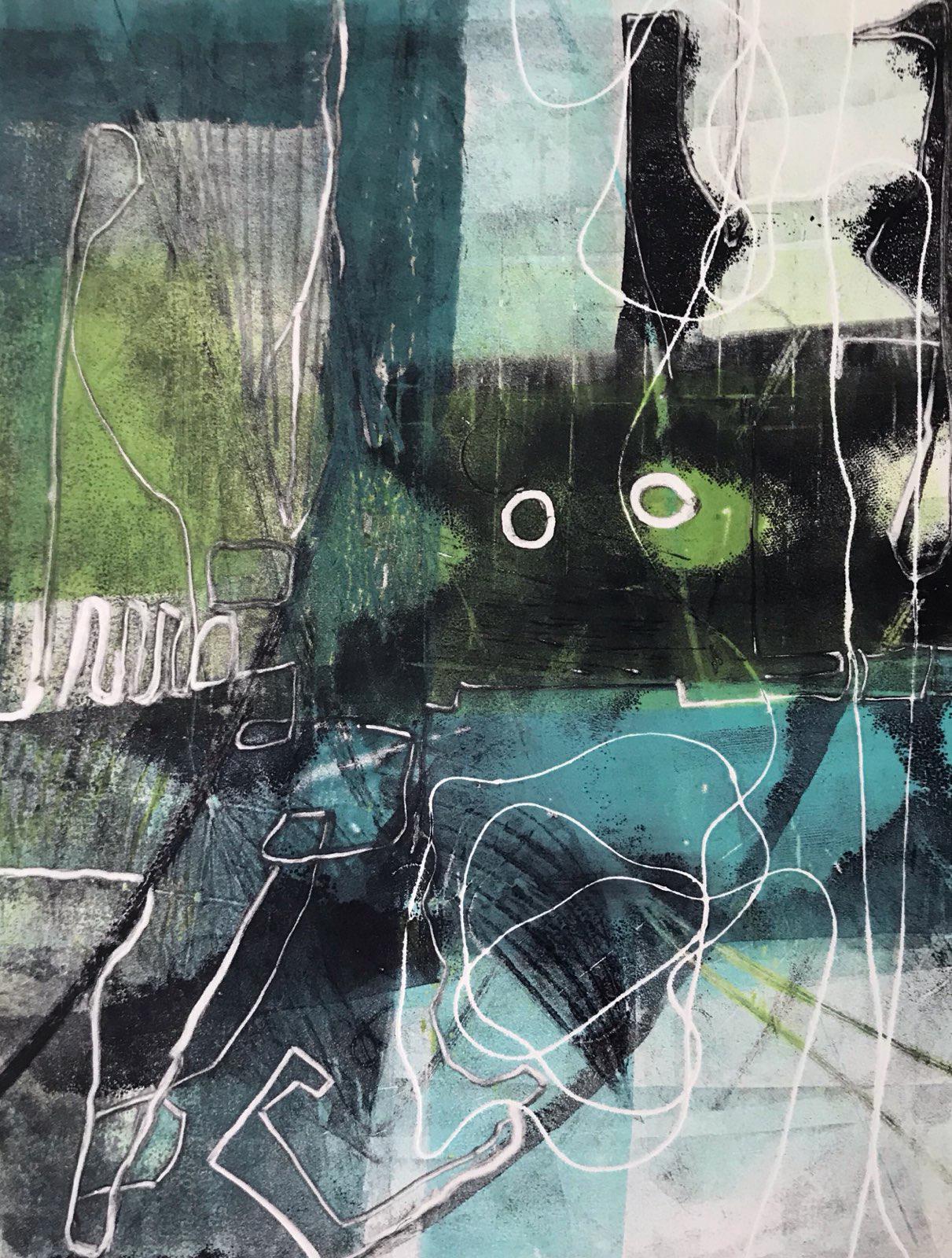 Green Light Go, abstact monotype, abstract