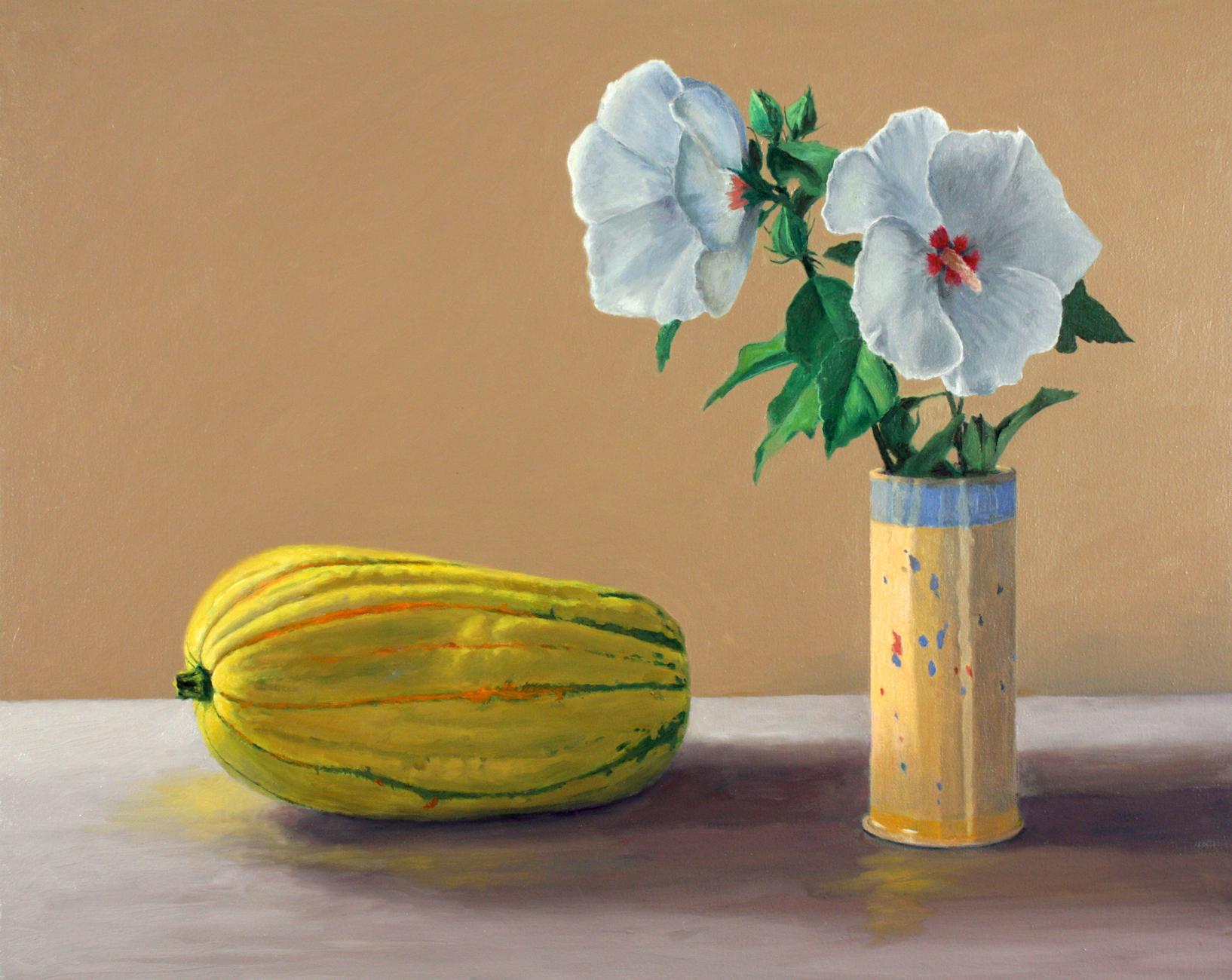 Douglas Newton Still-Life Painting – Rose of Sharon, Super-Realismus, farbenfrohe, Blumen, Essen, Stillleben