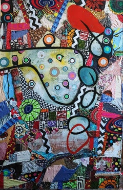 Fish Eyed Fool, colorful abstraction Neo- African, oil, fabric canvas