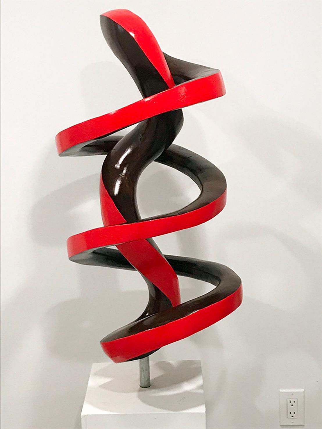 Spiral#4-Red w/ chestnut stain, large maple sculpture
