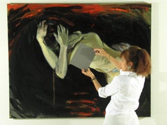 Traveler, oil painting of mysterious nude figure,