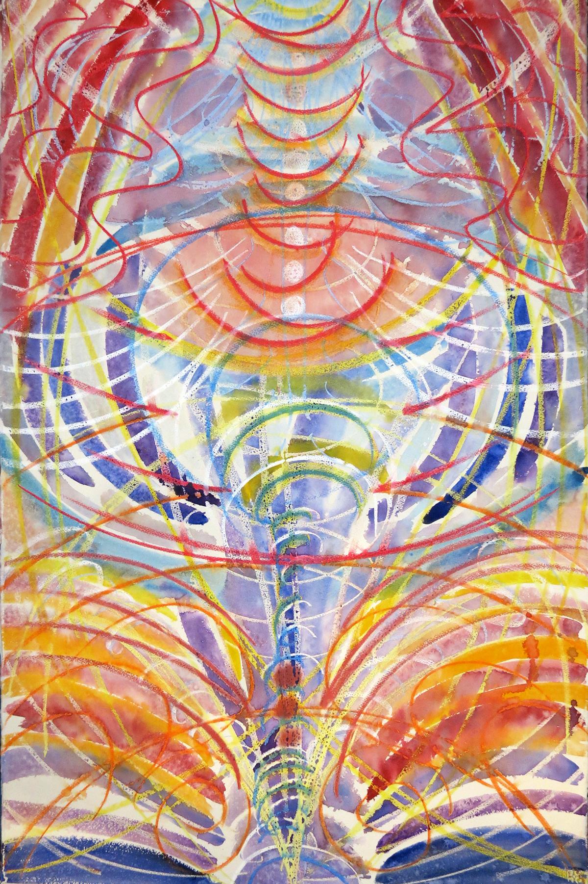 Janet Morgan Abstract Drawing -  Delight - mythical, spiritual, abstract patterns, colorful, watercolor