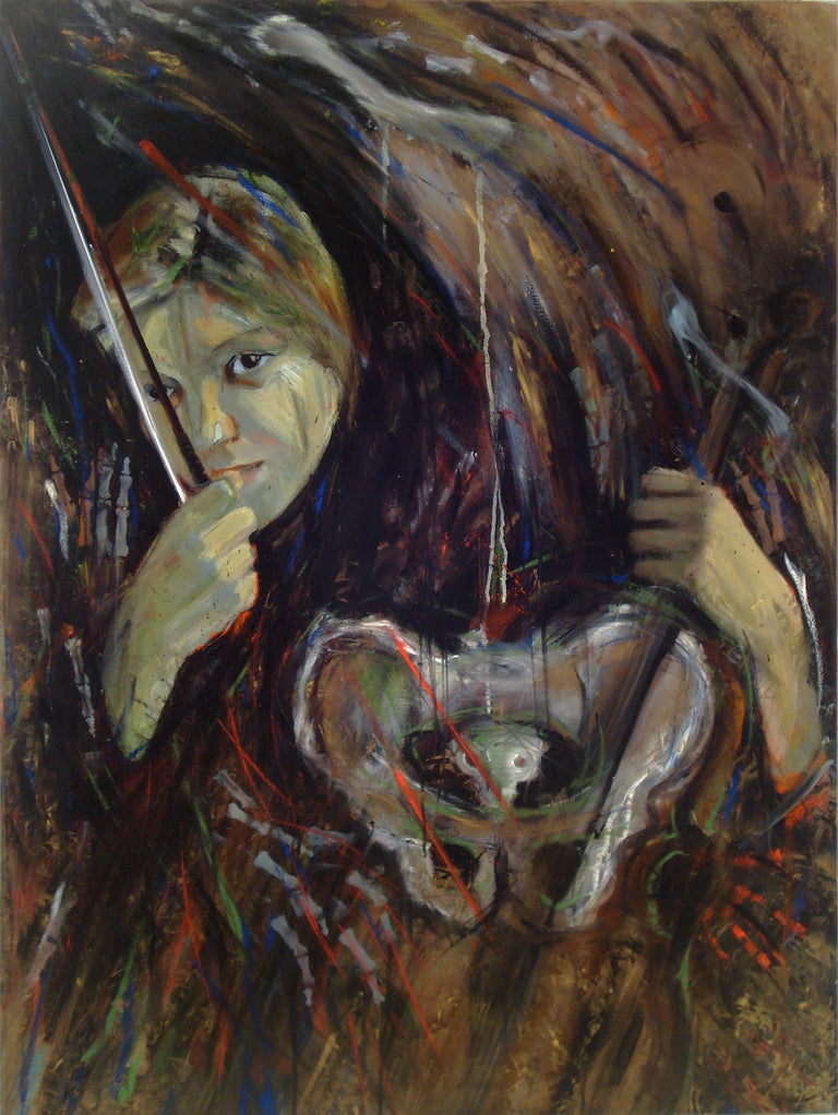 Audrey Anastasi Figurative Painting - Osso Sonata, music and anatomy , violin, face, 