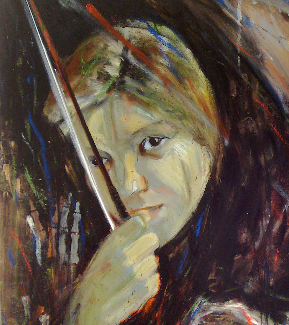 Osso Sonata, musica e anatomia , violino, viso, - Painting di Audrey Anastasi