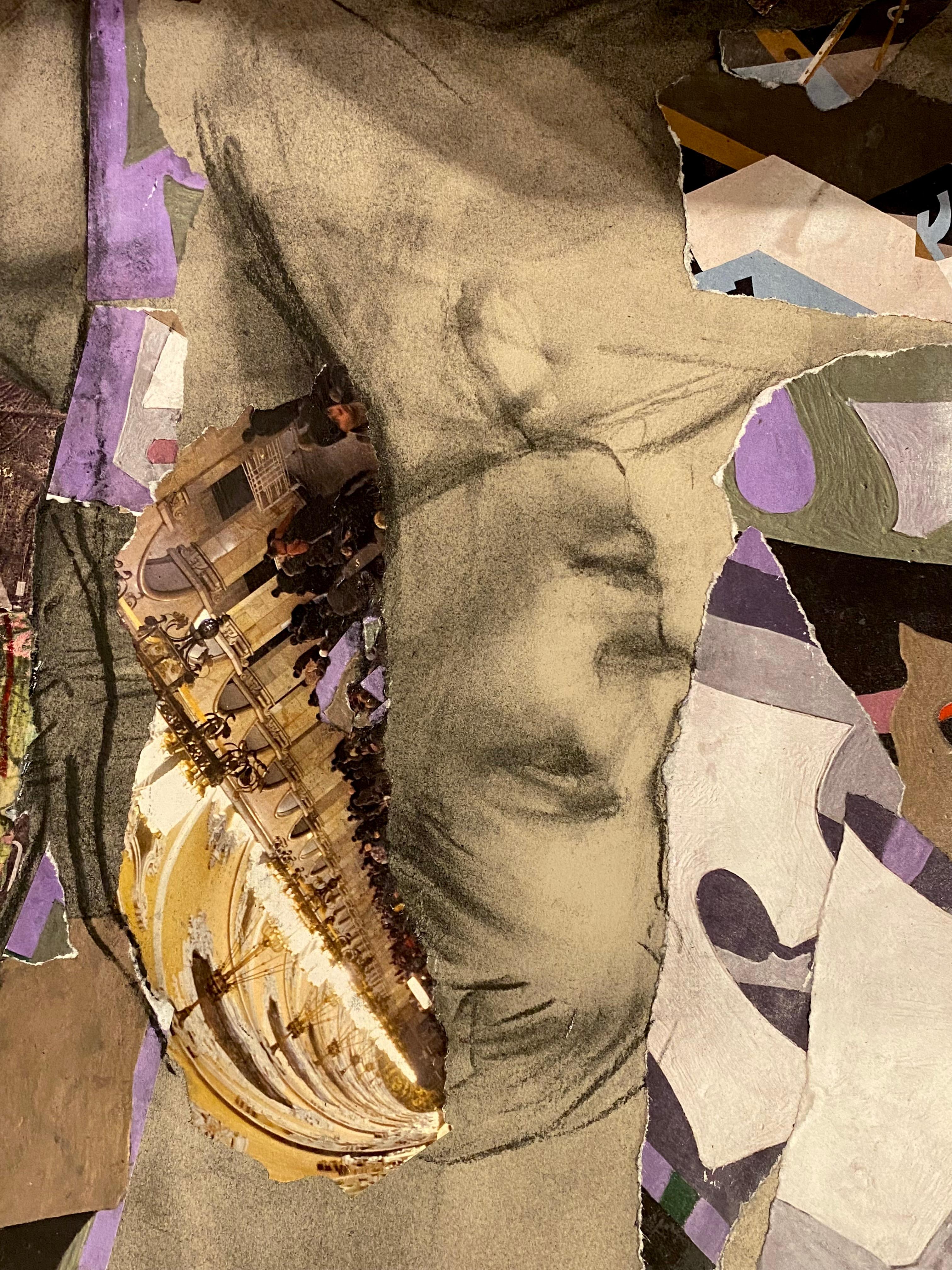 Duality, provocative collage with 2 women muted colors - Art by Audrey Anastasi