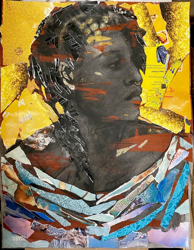 Audrey Anastasi Abstract Drawing - Artemis, colorful African woman feminist bright yellow