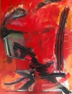 Defiant, bold predominantly red gestural abstract painting