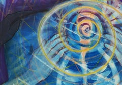 Help From Friends, colorful blues, purples, spiritual figure abstract watercolor