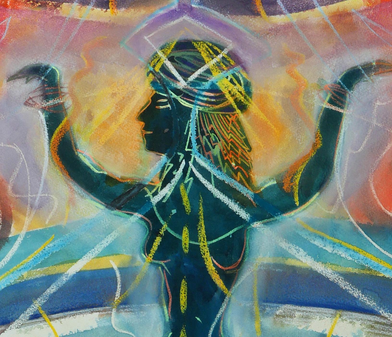 In Good Hands, swirling colorful spiritual abstracted goddess figure - Art by Janet Morgan