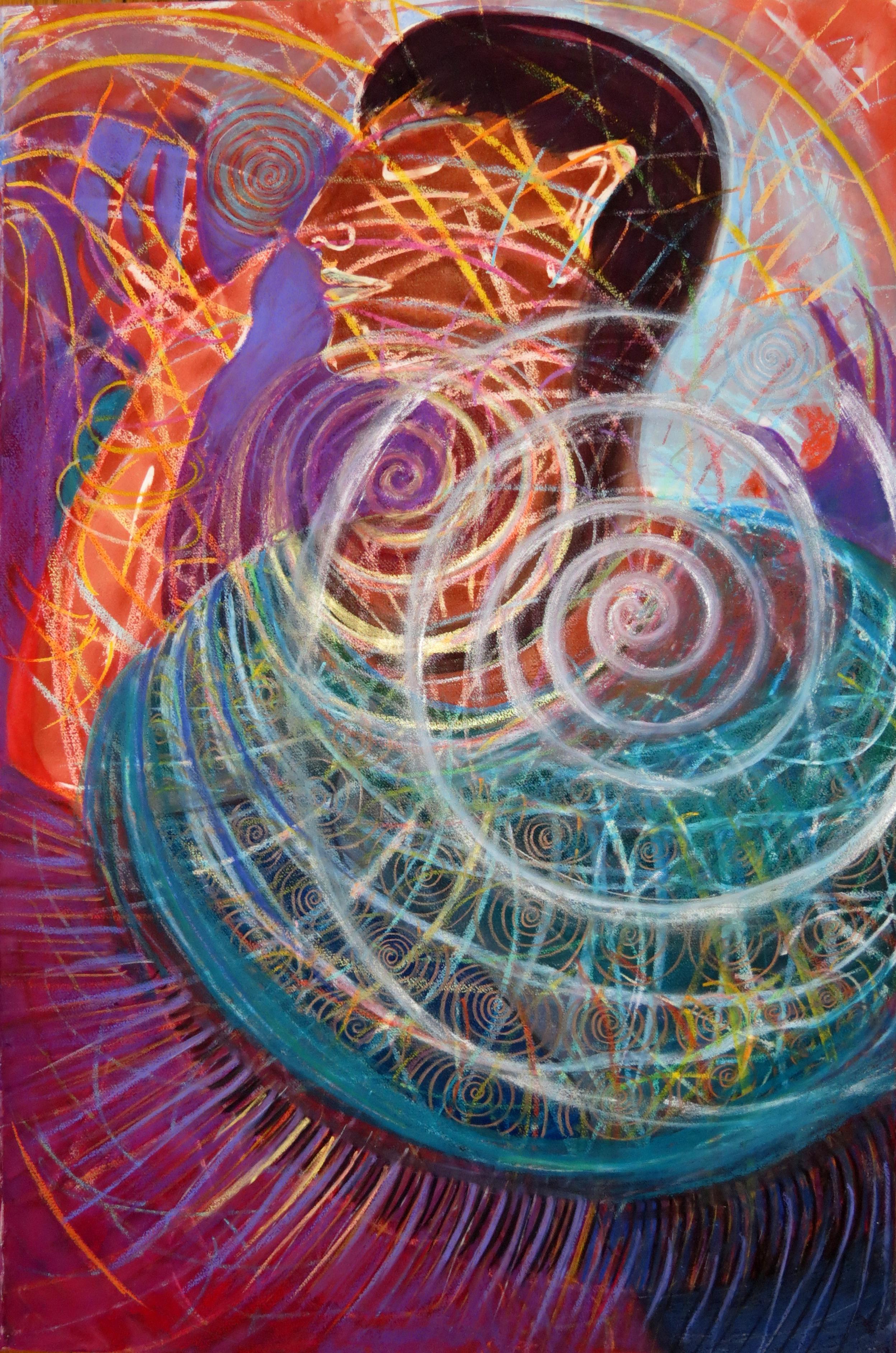 Sweet Energy, colorful red swirling abstract mystical mixed media