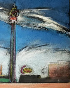 Thunderbolt, Coney Island, colorful pastel with historic amusement park