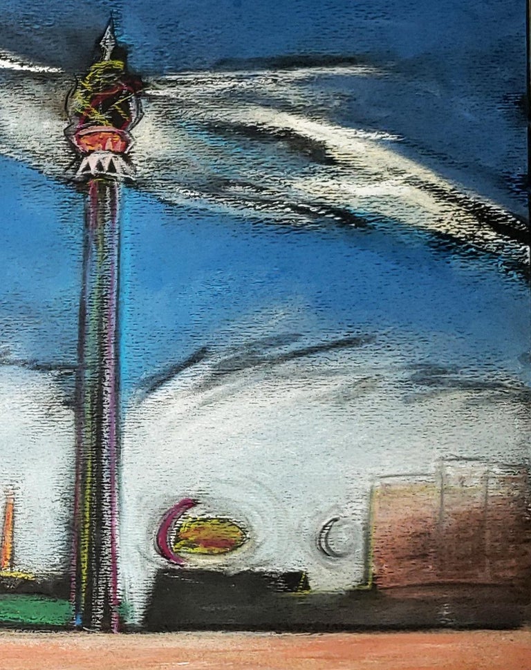 Thunderbolt, Coney Island, colorful pastel with historic amusement park - Art by Janet Morgan