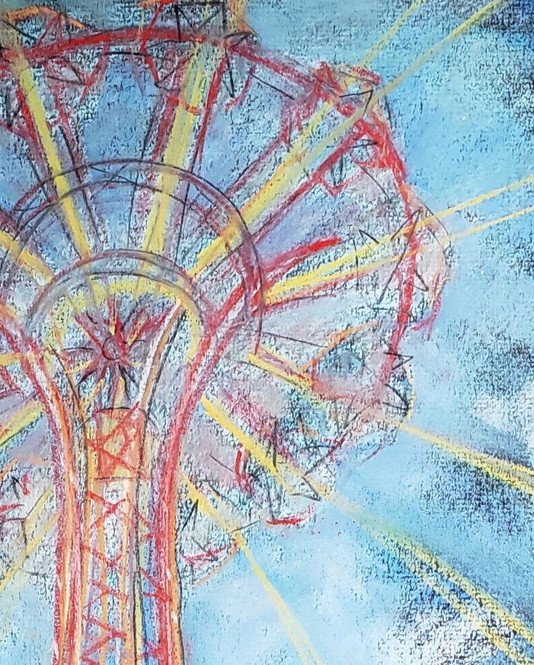 Parachute Jump, Shooting Rays, Coney Island - Expressionist Art by Janet Morgan