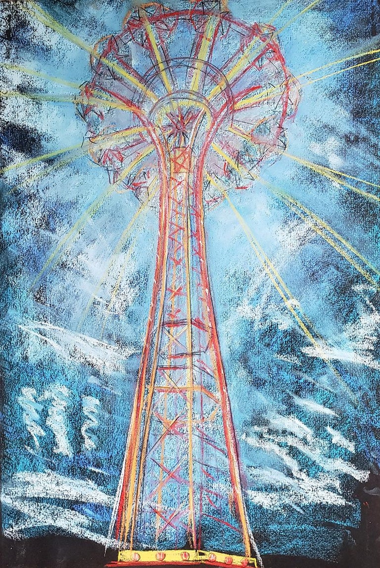 Janet Morgan Landscape Art - Parachute Jump, Shooting Rays, Coney Island