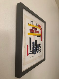 Luna's Tire Shop, Urban, cut paper collage, playful, industrial, tires, framed