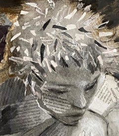 Personajes Defectuosos, collage monocromático grises neutros texto, periódico, figura