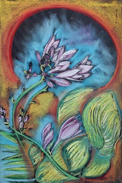 Secret Garden, Portal, colourful pastel on paper, abstracted flower pattern