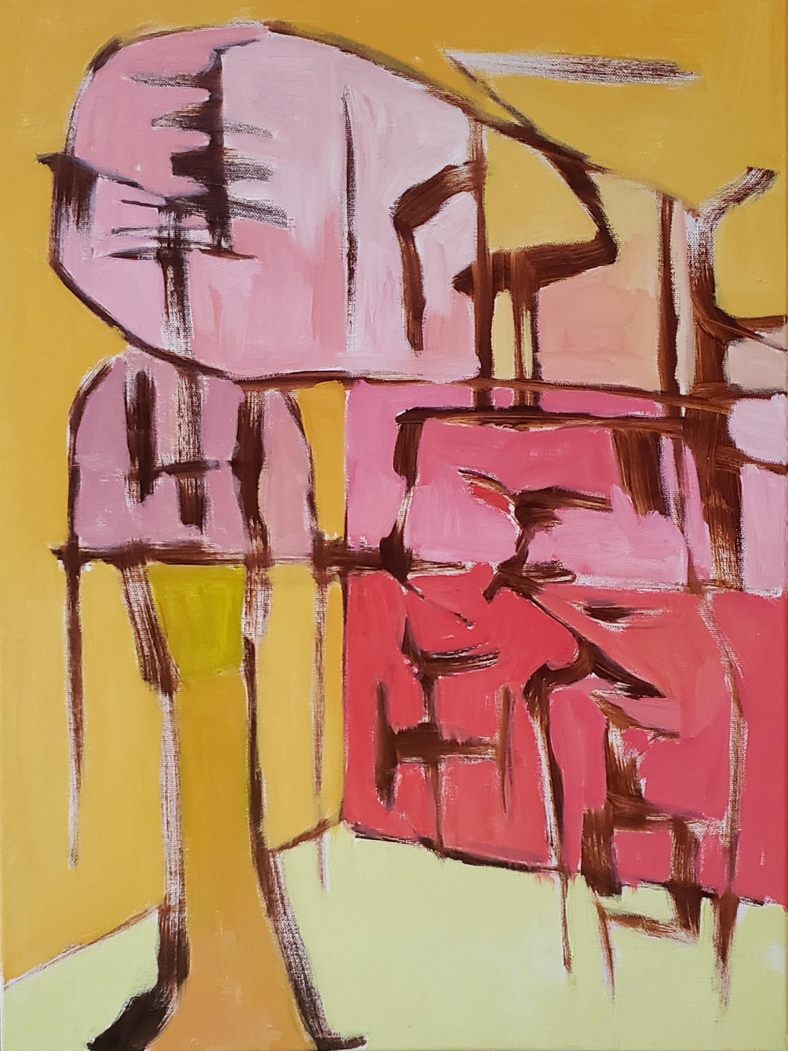 Michael Krasowitz Abstract Painting - "Little Big Man" bright color gestural abstract painting w yellow & orange tone