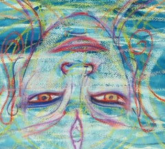 Easy, godlike figure, water, reflection, mystical images, blues, greens