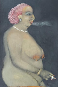 Smoking  Nude  dark color female nude profile  drawing 