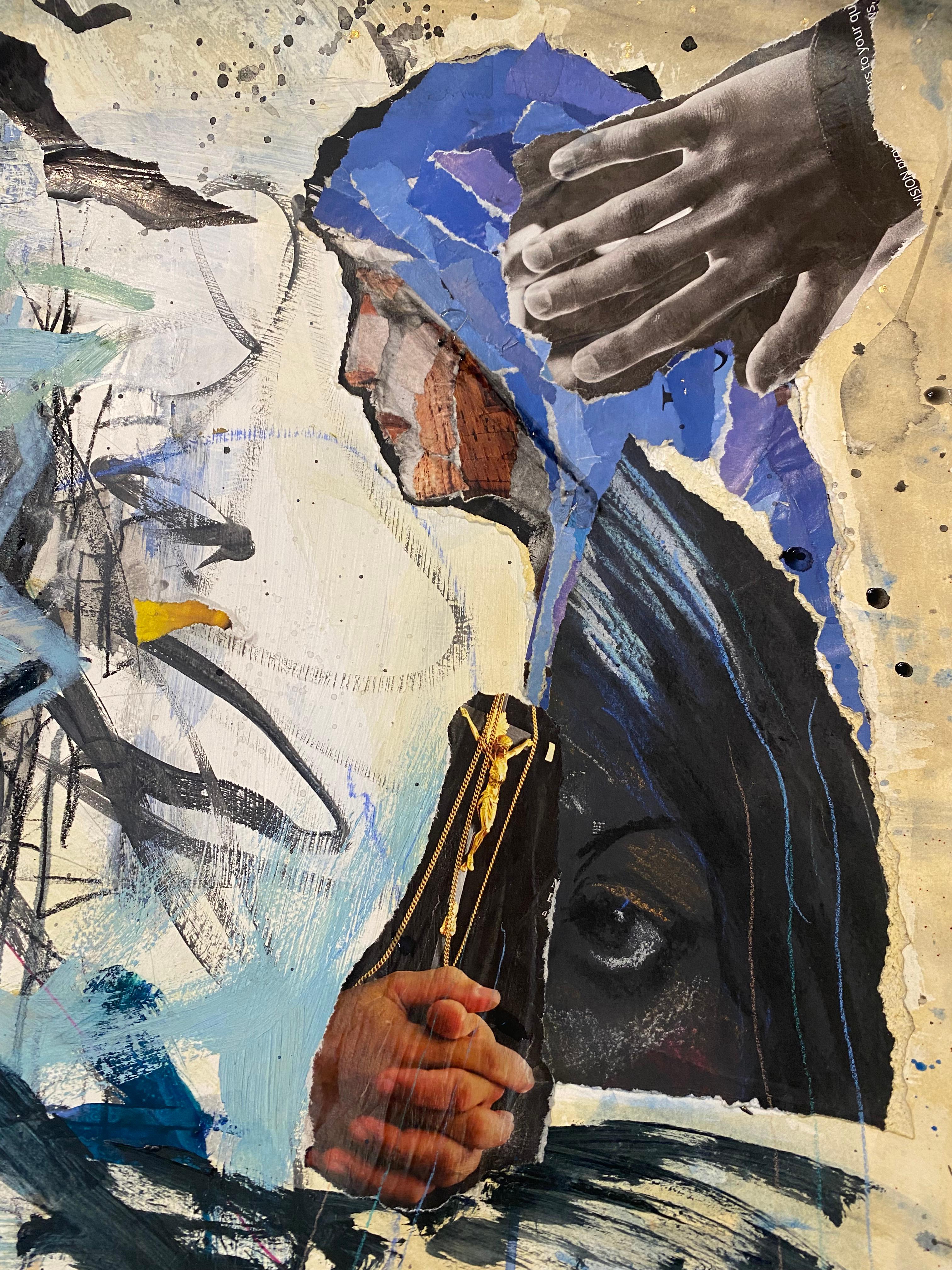 I'm going to call you Charlemagne 26x40 Zoll abstrakte Farbe Collage Vögel – Art von RINY