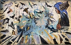 Je vais vous appeler Charlemagne 26x40 pouces collage d'oiseaux en peinture abstraite 