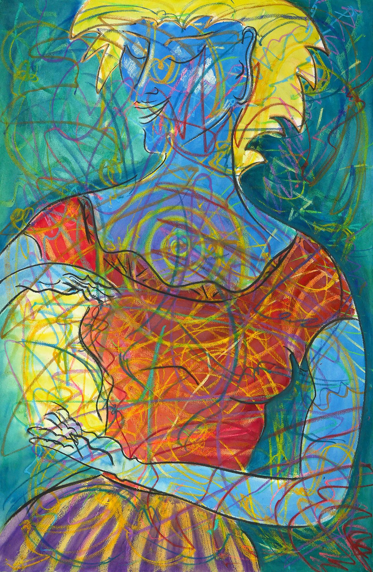 Holder of Light, Wild Woman Series, bright color blue yellow