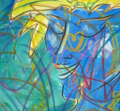 Holder of Light, Wild Woman Series, bright color blue yellow