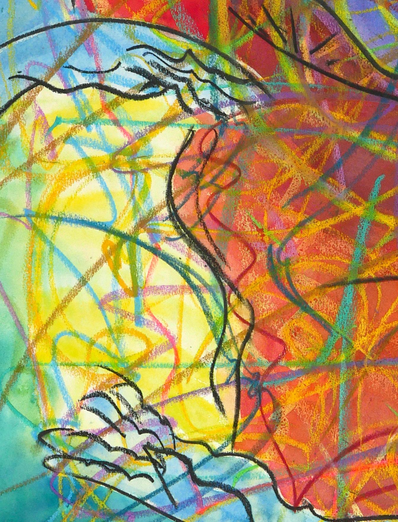 Holder of Light, Wild Woman Series, leuchtend blau-gelb (Expressionismus), Art, von Janet Morgan