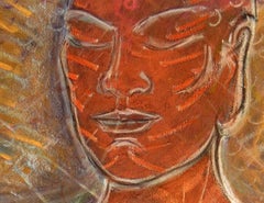 Interspecies Communication, motif mythologique coloré tourbillonnant dans les tons orange