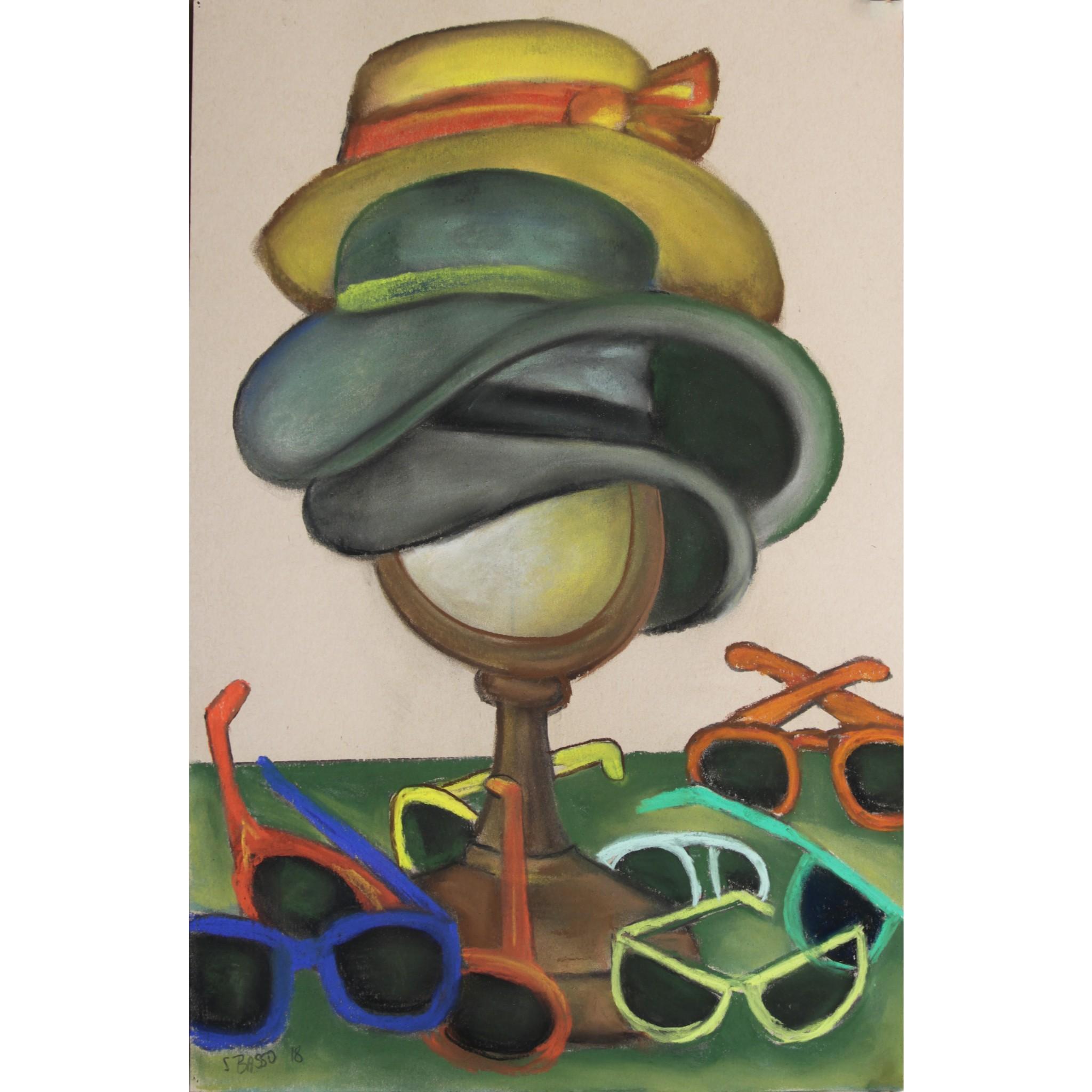 Stephen Basso Still-Life - Tower of Glamour. Still life bright colors hats sunglasses and mirror subject