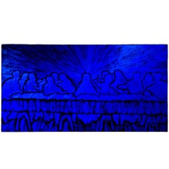 Blue Last supper - Contemporary, 21st Century, Abstract Oil Painting in Blue