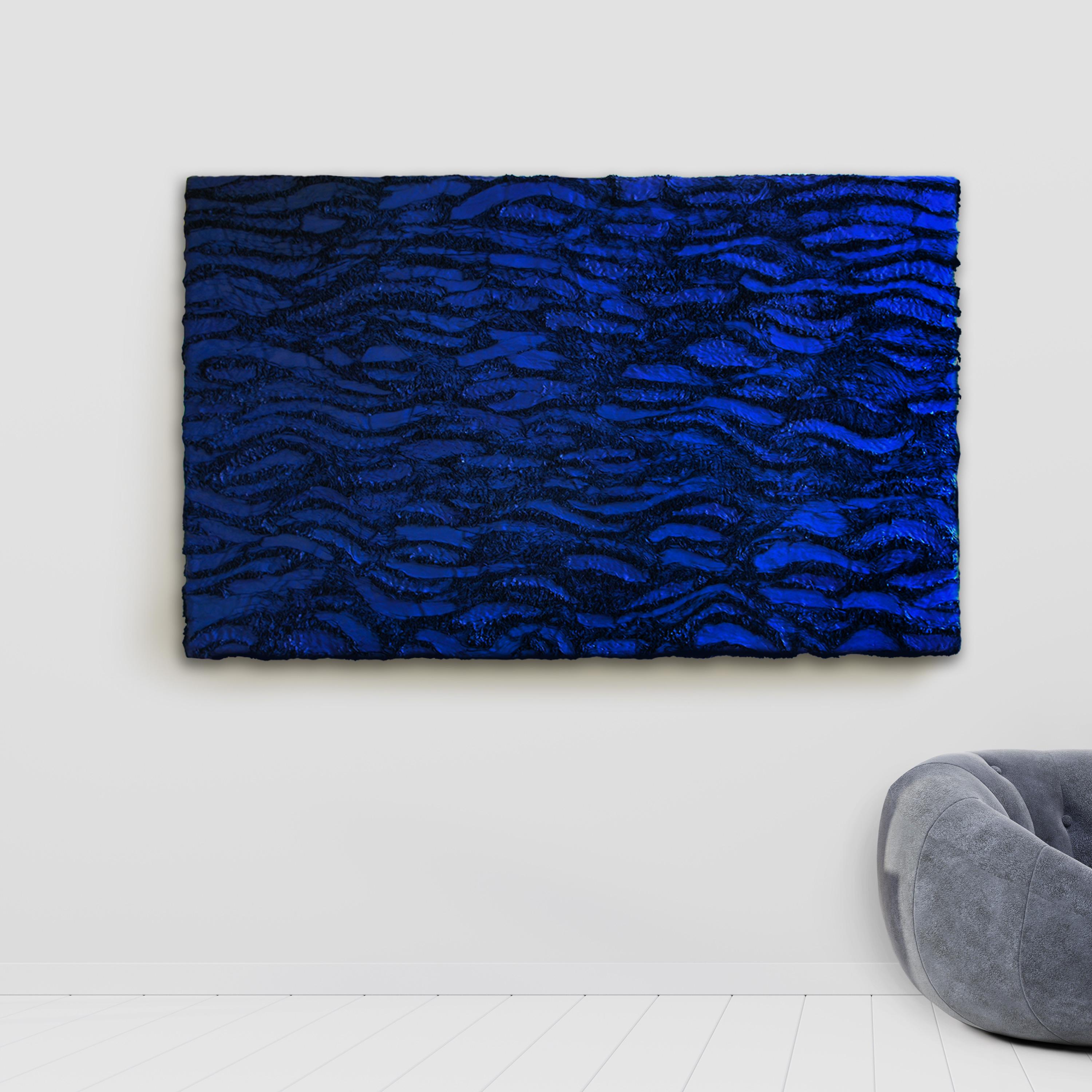 'Deep Blue Sea' Monochrome, Oil on artificial fur 150x242cm 2016, 21st Century, Abstract Oil Painting in Blue.

Monochrome image of the sea... the waves of a deep blue sea, calmly set in motion by the wind, or is this the calm before the