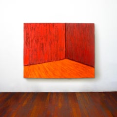 "Red Room" Contemporary, 21st Century, Figurative/Abstract Oil Painting in Red