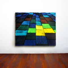 "Rice Fields" Contemporary, 21st Cent., Abstract/Figurative Oil Painting