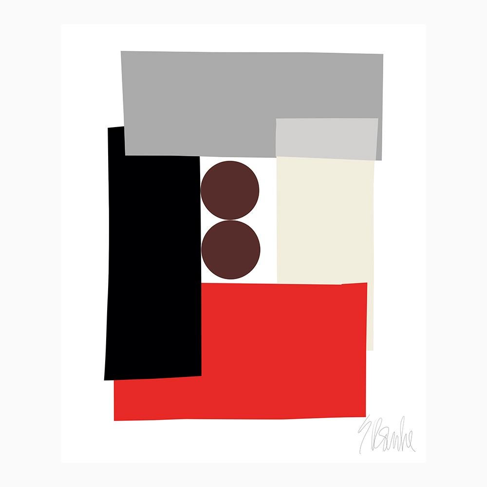 "Red Tuxedo"
(Red, Black, Gray, Brown)

This Modern, Mid Century, Contemporary, Fine Art Print was created by artist, designer and art educator Liz Roache.  "Red Tuxedo" is a dynamic composition of jet black, bright red, medium gray and off white