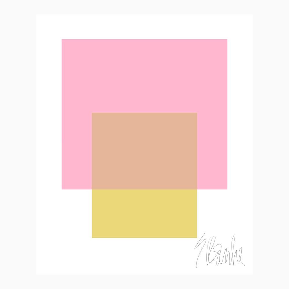 Liz Roache Abstract Print - "The Interaction of Light Pink and Celery Green" Modern, Contemporary Print