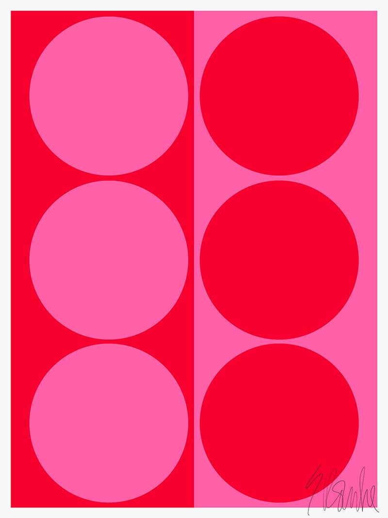 Liz Roache Abstract Print - "Dynamic Pair: Bright Pink and Red" Modern, Mid Century, Contemporary Print