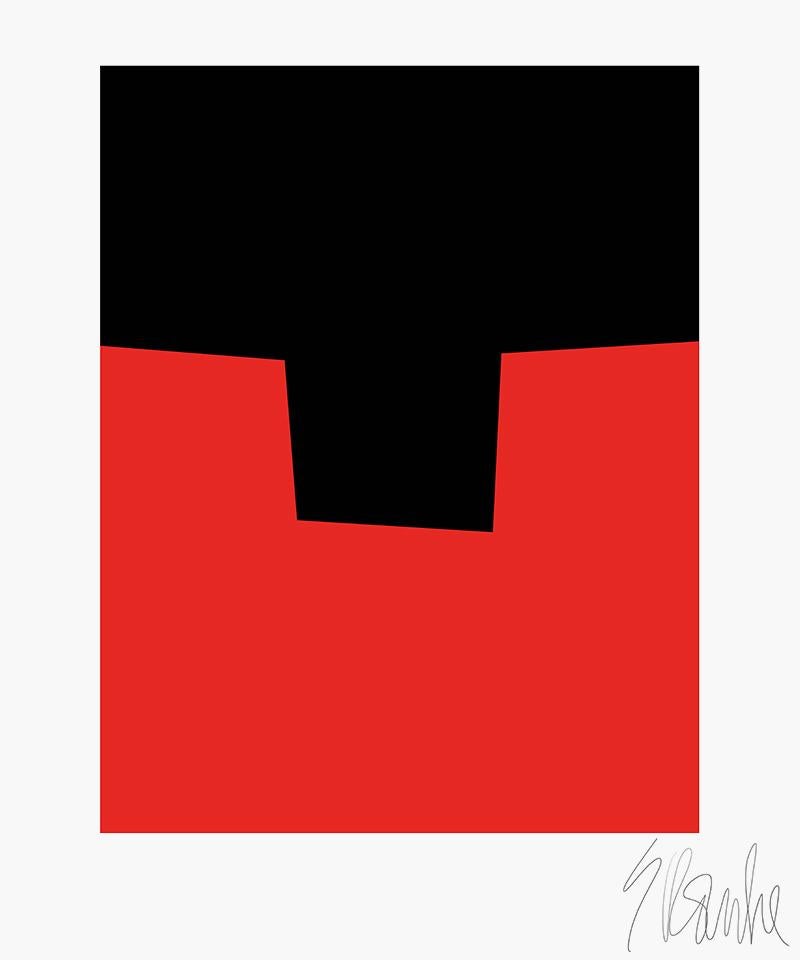 Liz Roache Abstract Print - "Black Joins Red" Modern, Mid Century, Contemporary, Fine Art Print