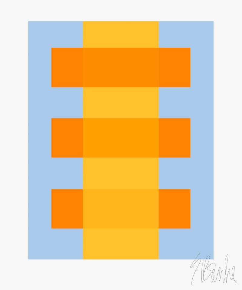 "Yellow Through Orange on Blue" Modern, Mid Century, Contemporary,  Print - Art by Liz Roache