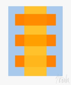 "Yellow Through Orange on Blue" Modern, Mid Century, Contemporary,  Print