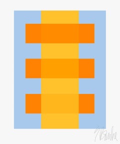 "Yellow Through Orange on Blue" Modern, Mid Century, Contemporary,  Print