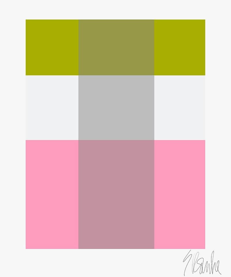 "Green Over Pink With Gray" by Liz Roache
(pink and brown)

This Modern, Mid Century, Contemporary Fine Art Print was created by artist, designer and art educator Liz Roache.  This is a super clean and modern color study both dynamic and gorgeous. 