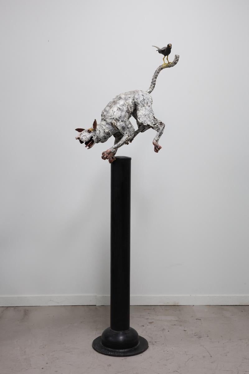 David L. Deming Figurative Sculpture - Dog with Bird