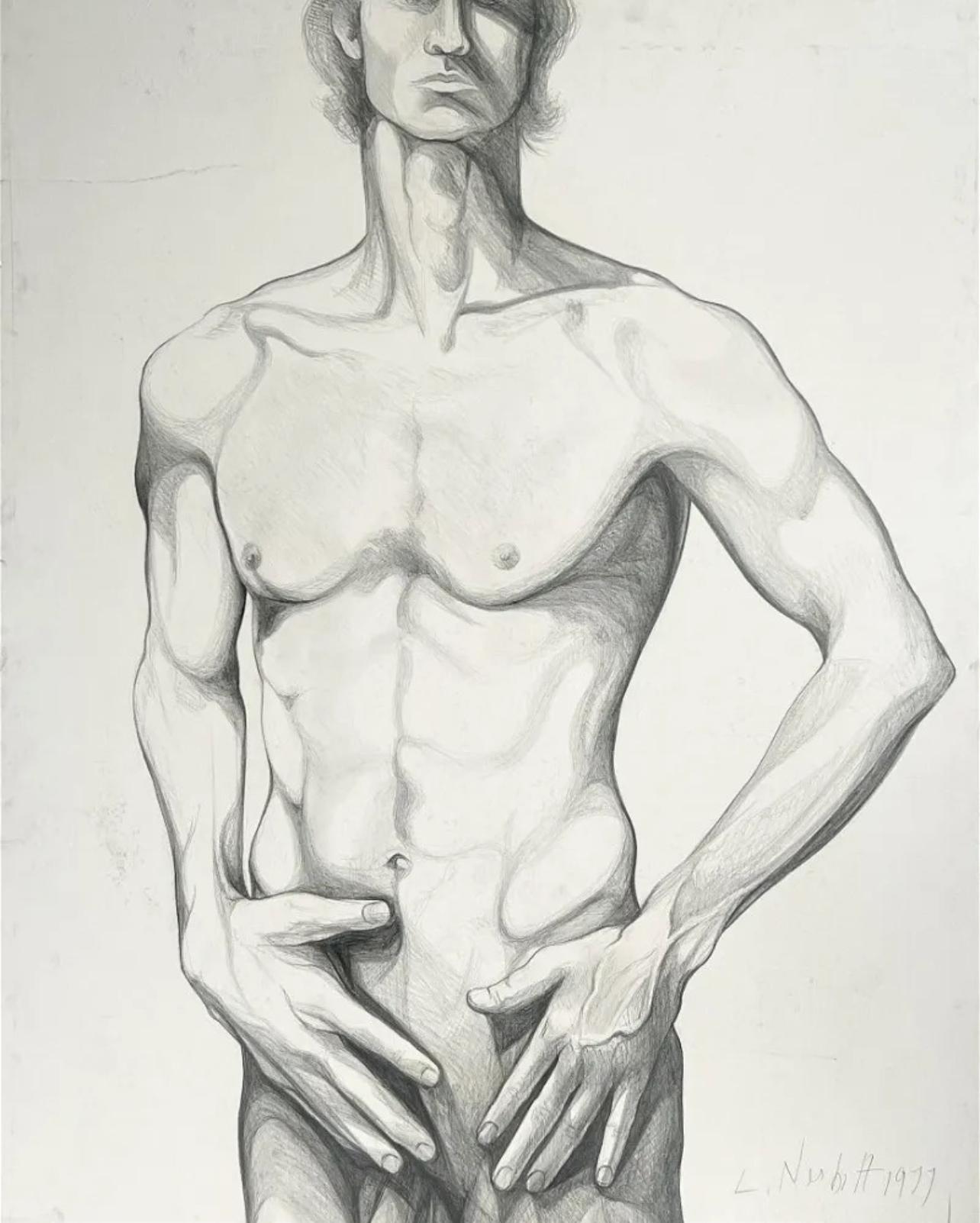 Artist: Lowell Nesbitt (1933-1993)
Title: (Male Nude) Untitled
Year: 1977
Medium: Graphite on Artist's Board
Size: 48.5 x 38.75 inches
Condition: Excellent
Inscription: Signed & dated in pencil

LOWELL NESBITT (1933-1993) One of the most celebrated