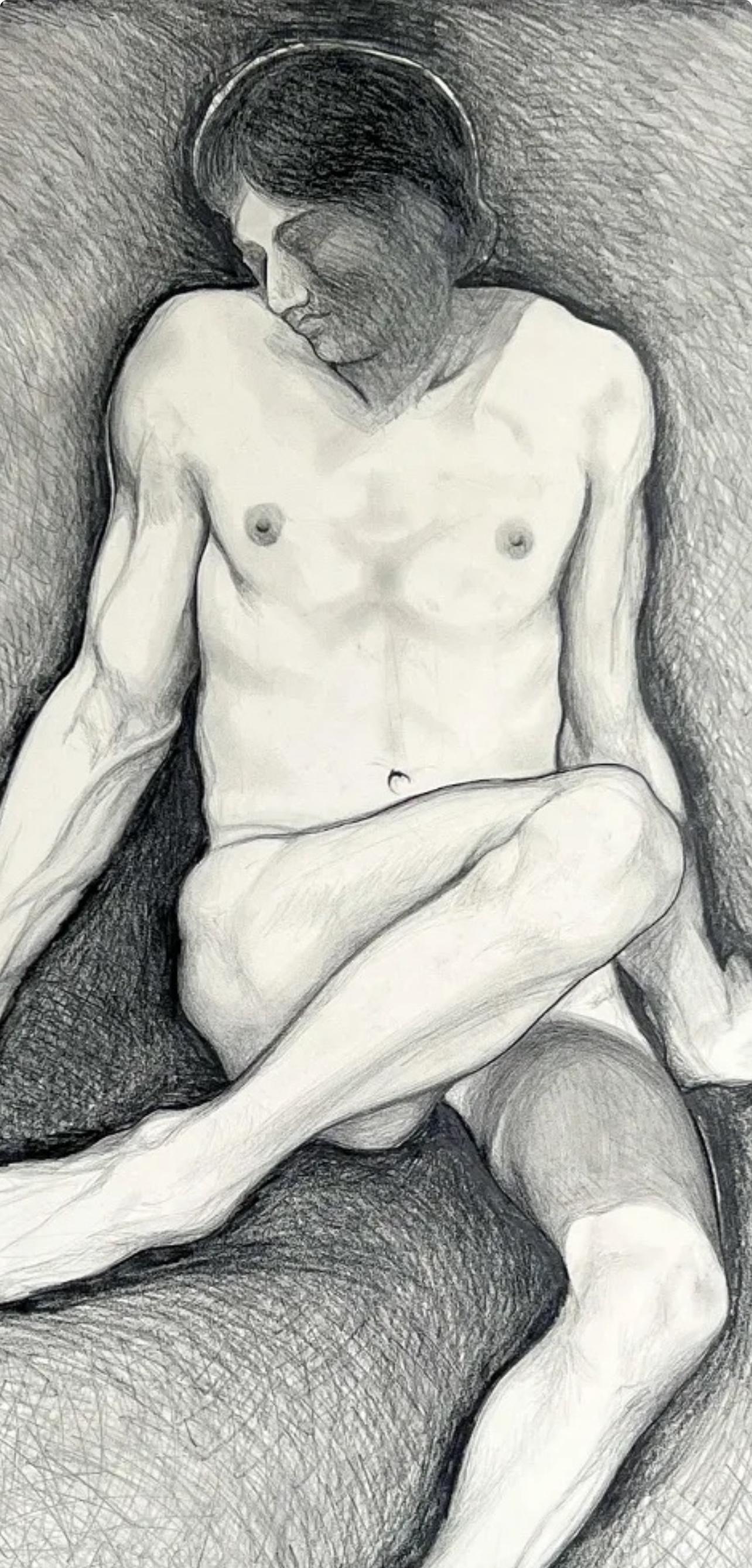 (Male Nude) Untitled, 1973, Original Drawing—Lowell Nesbitt For Sale 1